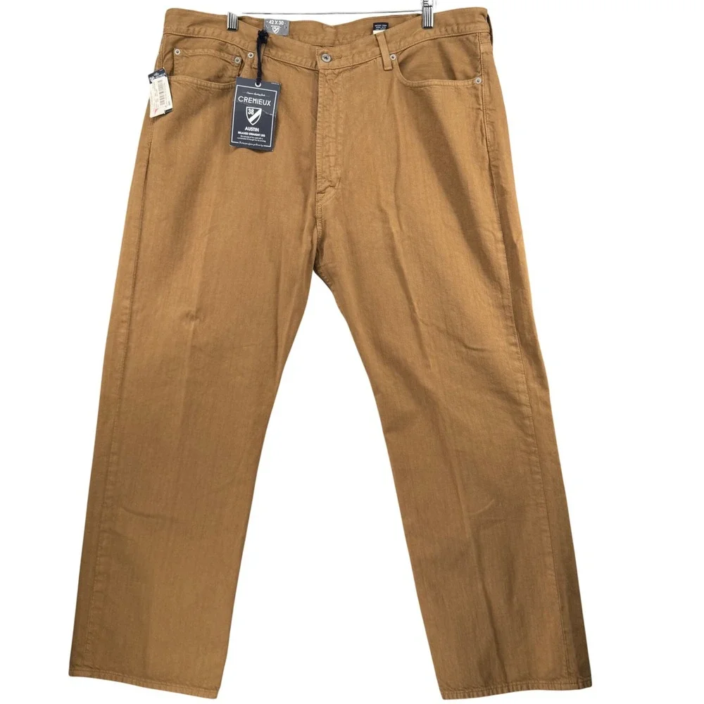 NEW Cremieux Austin Jeans Mens 42x30 Brown Relaxed Straight Leg Denim